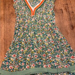 Poupette St. Barth Floral Kids Dress - Green and Orange